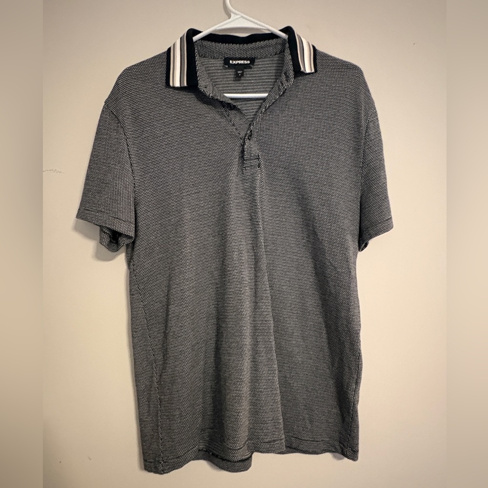 Express Charcoal Polo Shirt with Striped Collar